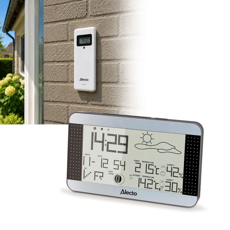 Alecto WS-1700 - Wetterstation mit kabellosem Außensensor, silber