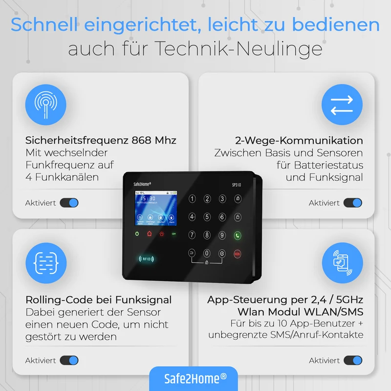 SP310 Funk Alarmanlage - Komplettset groß
