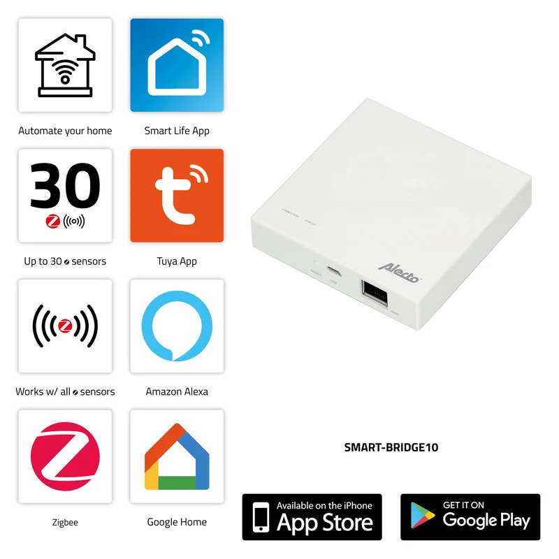 Alecto SMART-SAFETY1 - Smart-Home Starterset – Bridge - Rauchmelder 2x - WLAN-Kamera - Fenster-/Türsensor 3x – Bewegungssensor – ZigBee-Protokoll
