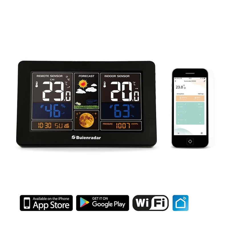 Buienradar BR900 - 3 in 1 WLAN-Wetterstation mit App und kabellosem Außensensor, schwarz