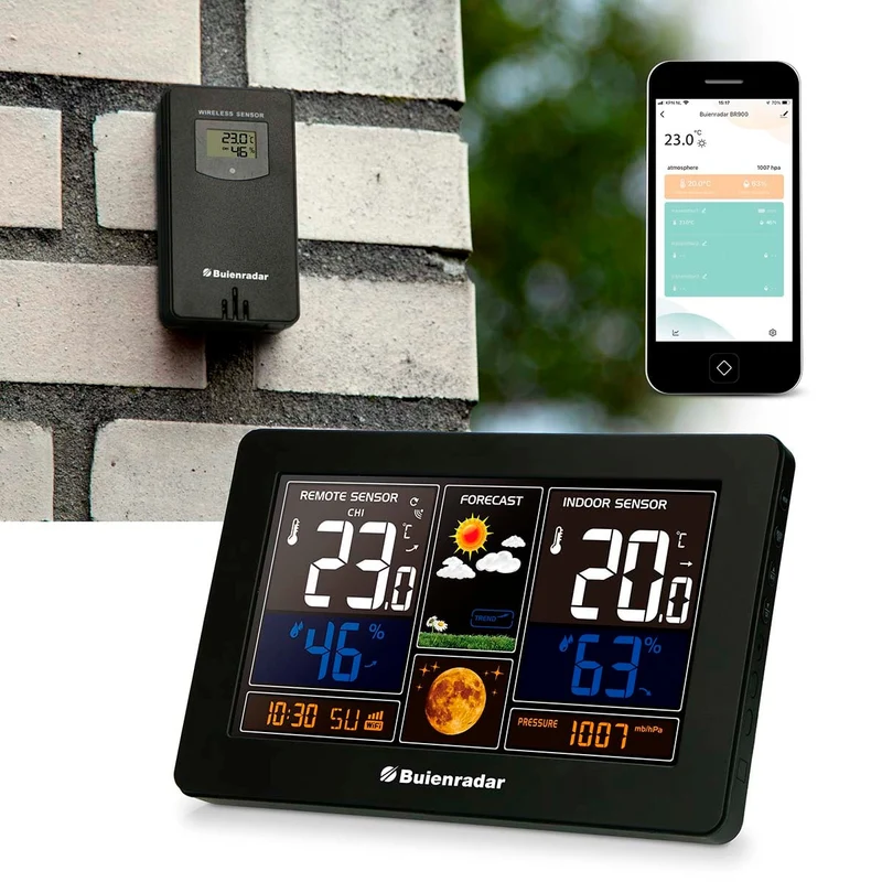 Buienradar BR900 - 3 in 1 WLAN-Wetterstation mit App und kabellosem Außensensor, schwarz