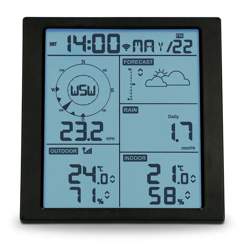 Alecto WS5200 - Professionelle 6 in 1 WLAN-Wetterstation mit App und kabellosem Außensensor, schwarz