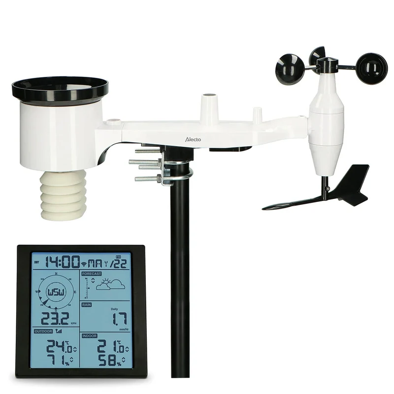 Alecto WS5200 - Professionelle 6 in 1 WLAN-Wetterstation mit App und kabellosem Außensensor, schwarz