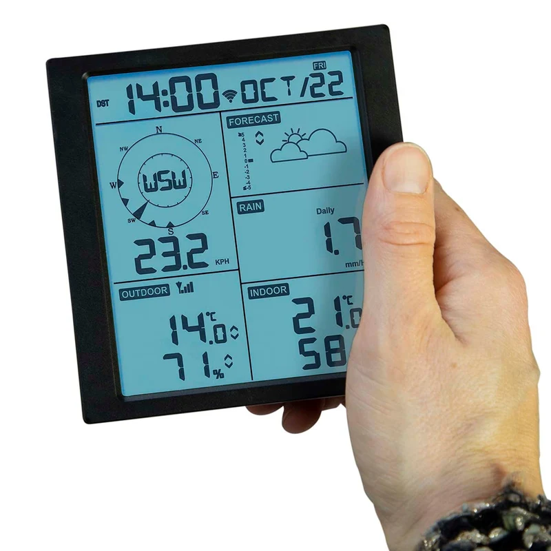 Alecto WS5200 - Professionelle 6 in 1 WLAN-Wetterstation mit App und kabellosem Außensensor, schwarz