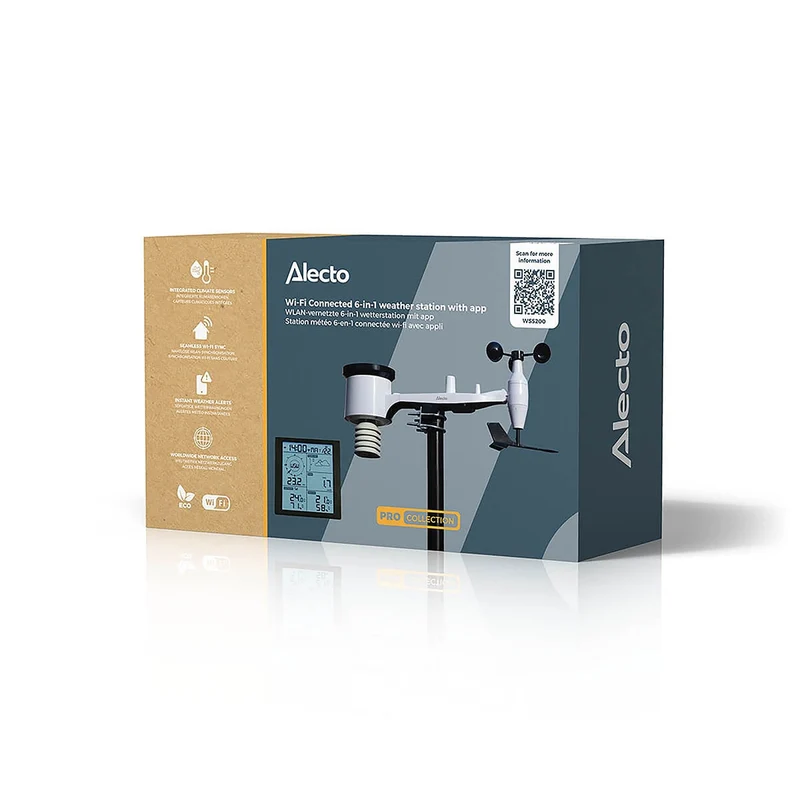 Alecto WS5200 - Professionelle 6 in 1 WLAN-Wetterstation mit App und kabellosem Außensensor, schwarz