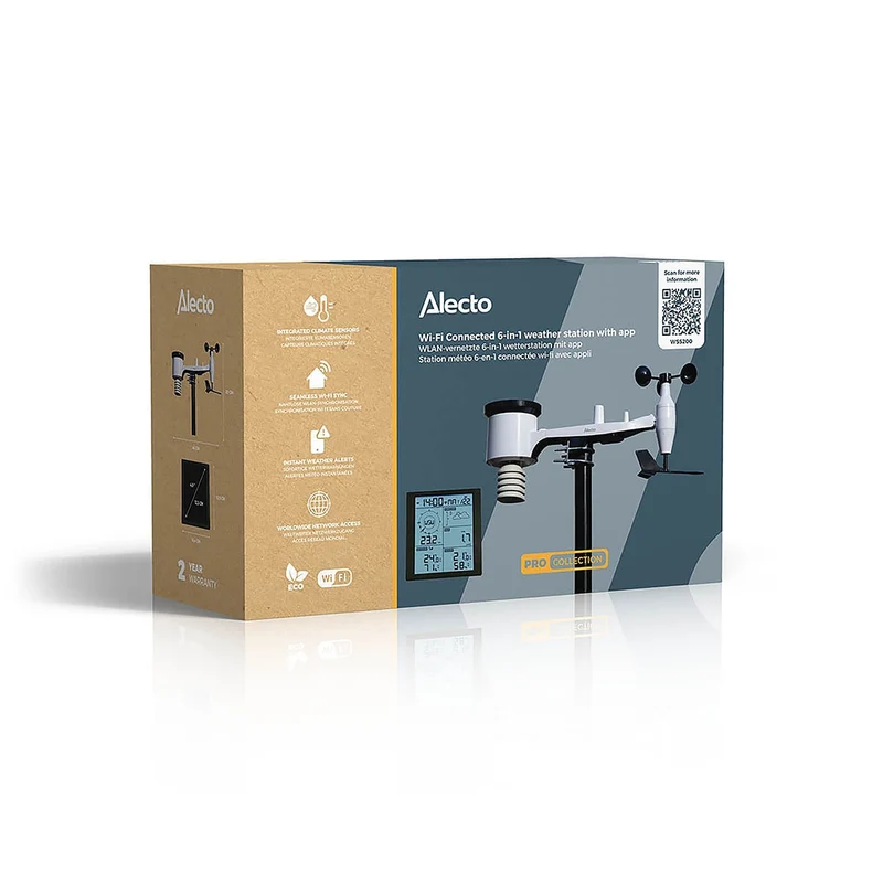 Alecto WS5200 - Professionelle 6 in 1 WLAN-Wetterstation mit App und kabellosem Außensensor, schwarz