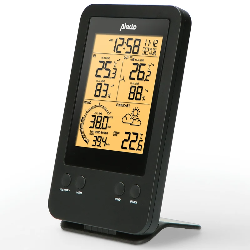 Alecto WS-3400 - Professionelle Wetterstation mit kabellosem Außensensor, schwarz