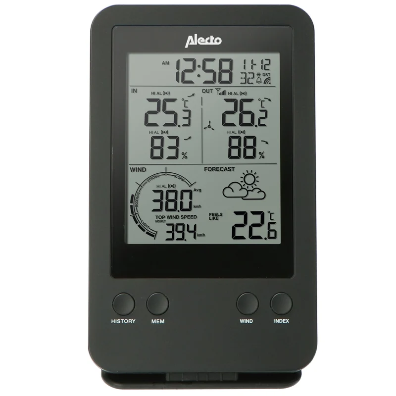 Alecto WS-3400 - Professionelle Wetterstation mit kabellosem Außensensor, schwarz