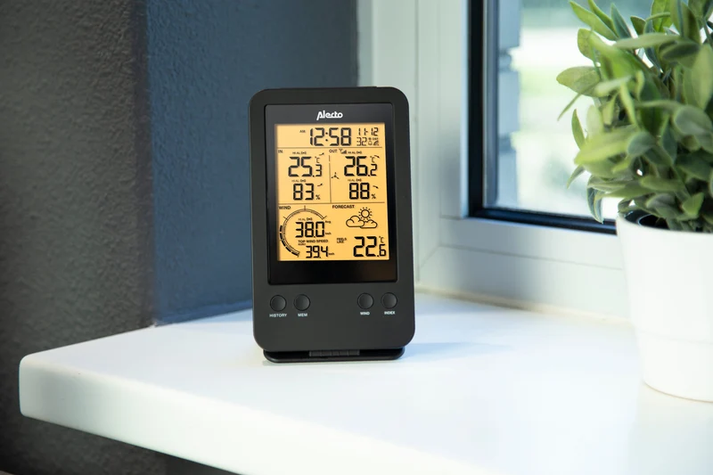 Alecto WS-3400 - Professionelle Wetterstation mit kabellosem Außensensor, schwarz