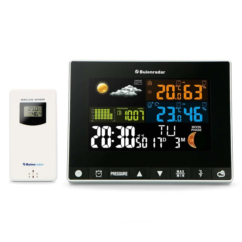 Buienradar BR700 - 3 in 1 Wetterstation mit kabellosem Außensensor, schwarz