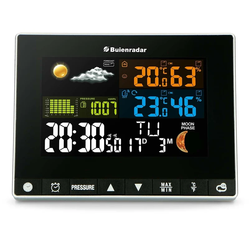 Buienradar BR700 - 3 in 1 Wetterstation mit kabellosem Außensensor, schwarz