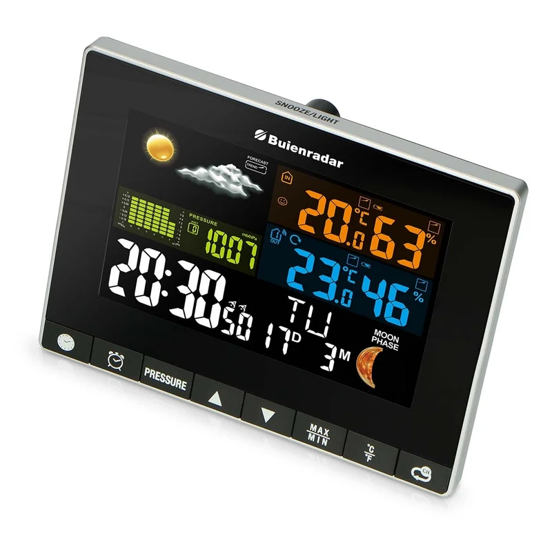 Buienradar BR700 - 3 in 1 Wetterstation mit kabellosem Außensensor, schwarz