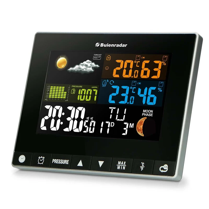 Buienradar BR700 - 3 in 1 Wetterstation mit kabellosem Außensensor, schwarz