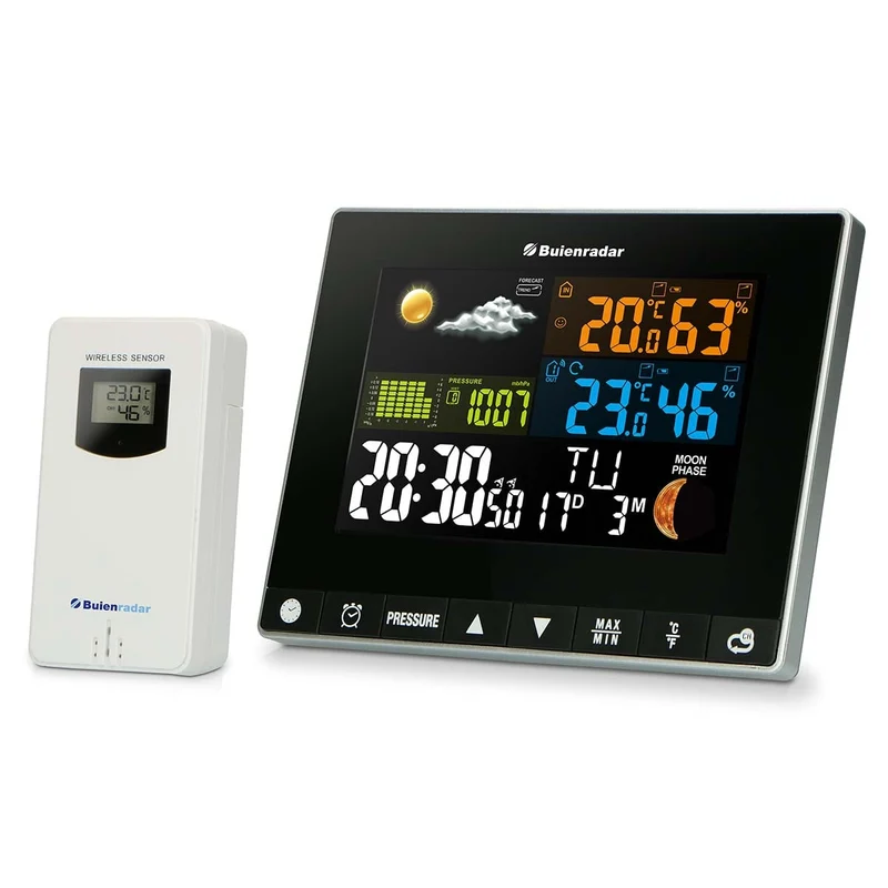Buienradar BR700 - 3 in 1 Wetterstation mit kabellosem Außensensor, schwarz