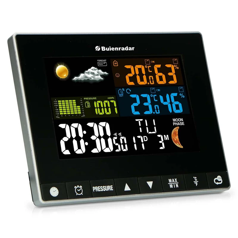 Buienradar BR700 - 3 in 1 Wetterstation mit kabellosem Außensensor, schwarz