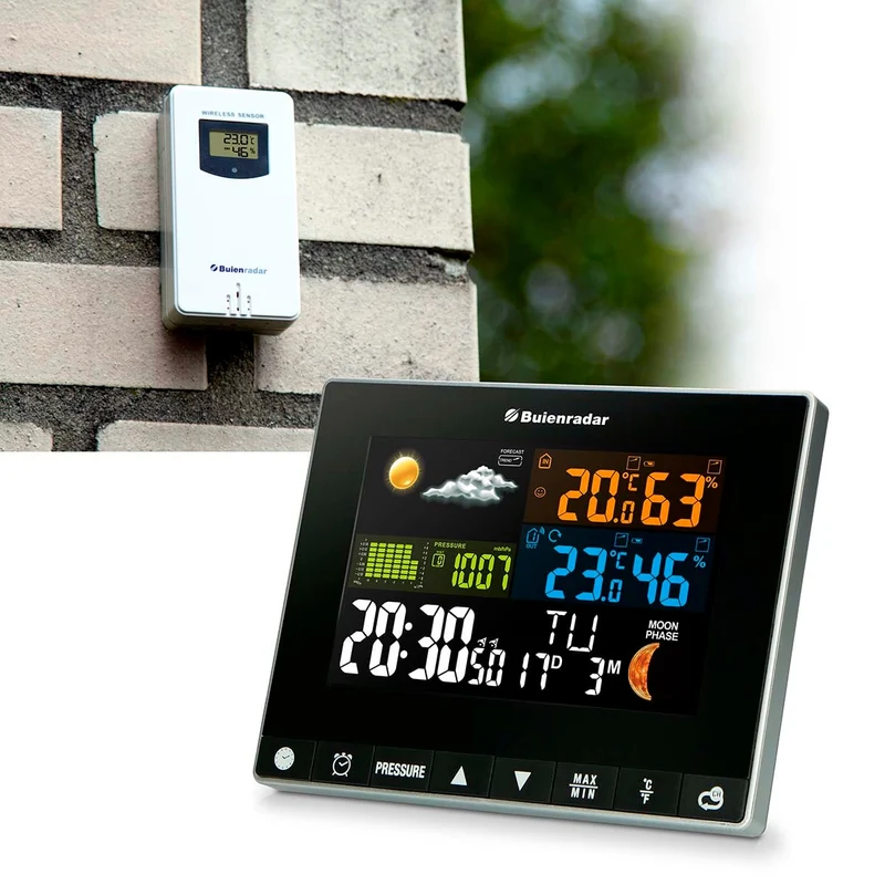 Buienradar BR700 - 3 in 1 Wetterstation mit kabellosem Außensensor, schwarz