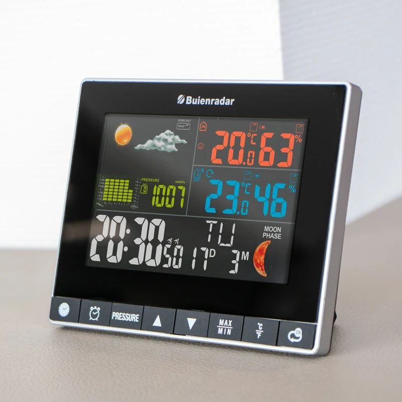 Buienradar BR700 - 3 in 1 Wetterstation mit kabellosem Außensensor, schwarz