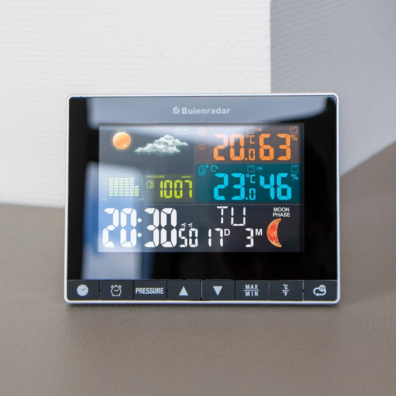 Buienradar BR700 - 3 in 1 Wetterstation mit kabellosem Außensensor, schwarz