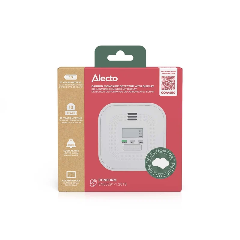Alecto COA4010 - Kohlenmonoxidmelder mit Display und 10 Jahren Batterie- und Sensorlaufzeit