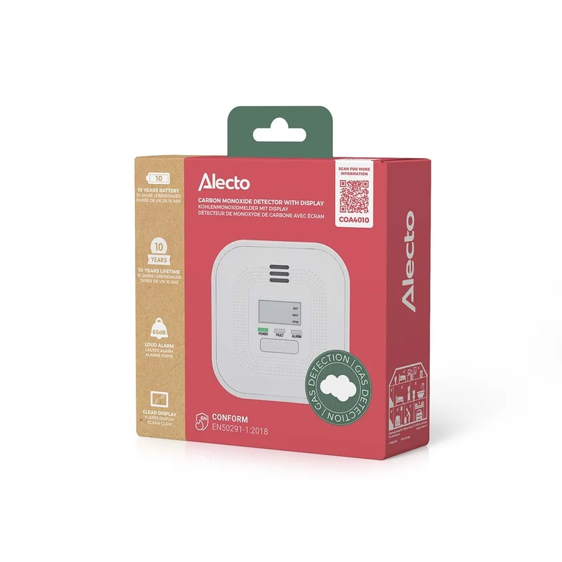 Alecto COA4010 - Kohlenmonoxidmelder mit Display und 10 Jahren Batterie- und Sensorlaufzeit