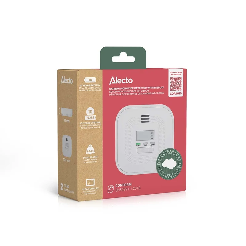 Alecto COA4010 - Kohlenmonoxidmelder mit Display und 10 Jahren Batterie- und Sensorlaufzeit