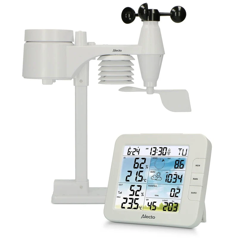 Alecto WS5400 - Professionelle 8-in-1 WLAN Wetterstation mit App und kabellosem Außensensor