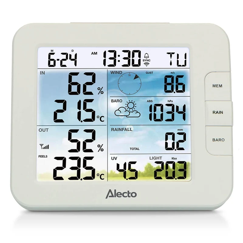 Alecto WS5400 - Professionelle 8-in-1 WLAN Wetterstation mit App und kabellosem Außensensor