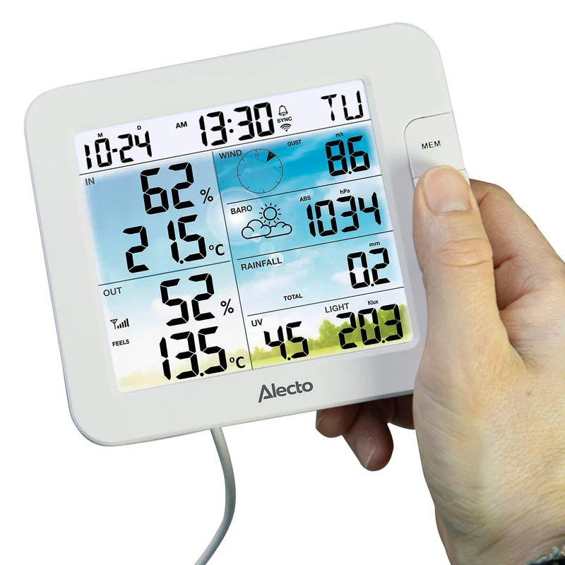 Alecto WS5400 - Professionelle 8-in-1 WLAN Wetterstation mit App und kabellosem Außensensor