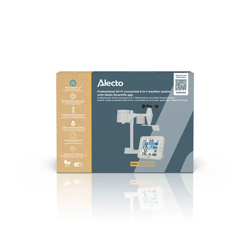 Alecto WS5400 - Professionelle 8-in-1 WLAN Wetterstation mit App und kabellosem Außensensor