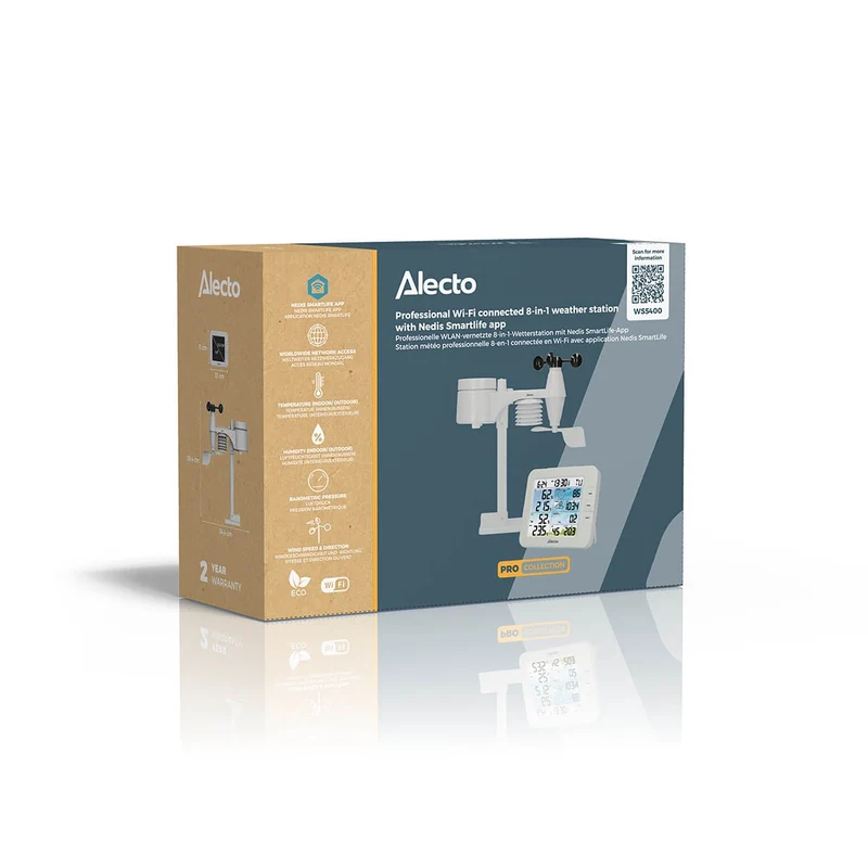 Alecto WS5400 - Professionelle 8-in-1 WLAN Wetterstation mit App und kabellosem Außensensor