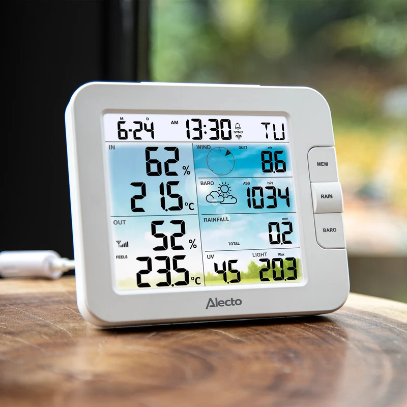 Alecto WS5400 - Professionelle 8-in-1 WLAN Wetterstation mit App und kabellosem Außensensor