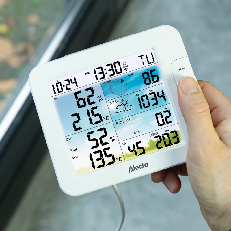 Alecto WS5400 - Professionelle 8-in-1 WLAN Wetterstation mit App und kabellosem Außensensor