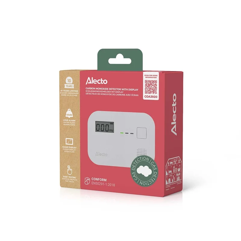 Alecto COA3920 - Kohlenmonoxidmelder mit 10 Jahren Sensorlaufzeit und Display