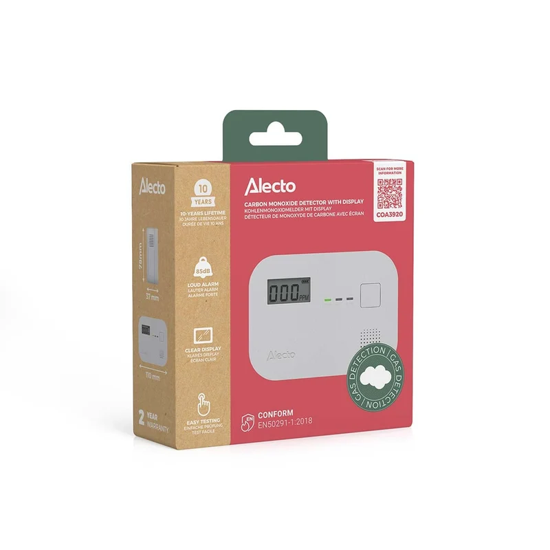Alecto COA3920 - Kohlenmonoxidmelder mit 10 Jahren Sensorlaufzeit und Display