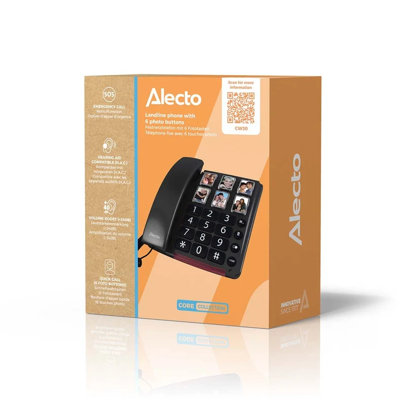 Alecto CW30 - Seniorentelefon mit großen Foto- und Zifferntasten - Ausgestattet mit besonders lautem Gesprächsvolumen - Schwarz