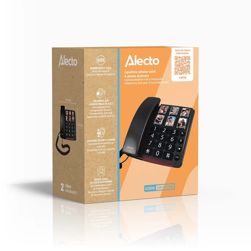 Alecto CW30 - Seniorentelefon mit großen Foto- und Zifferntasten - Ausgestattet mit besonders lautem Gesprächsvolumen - Schwarz