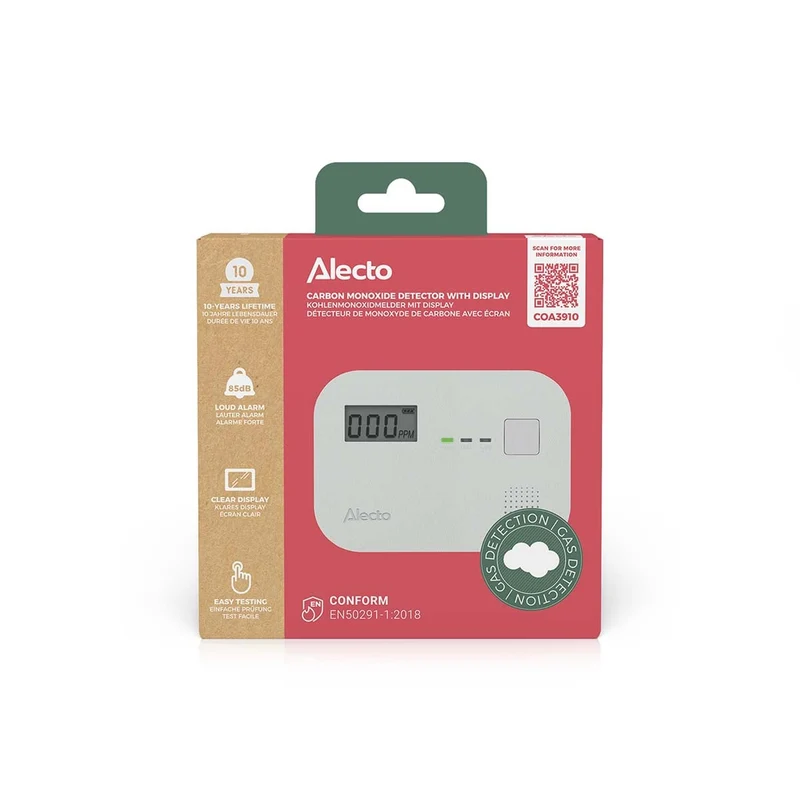 Alecto COA3910 - Kohlenmonoxidmelder - 10 Jahre Sensorlaufzeit - Display