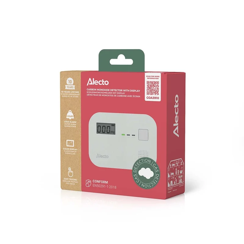 Alecto COA3910 - Kohlenmonoxidmelder - 10 Jahre Sensorlaufzeit - Display