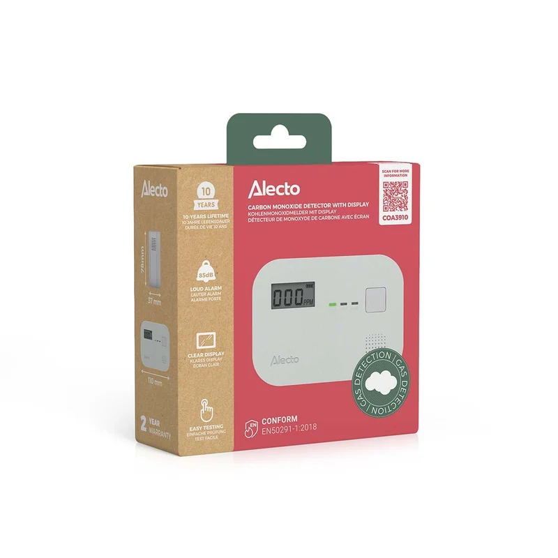 Alecto COA3910 - Kohlenmonoxidmelder - 10 Jahre Sensorlaufzeit - Display