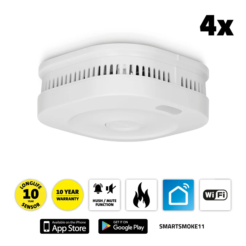 Alecto SMARTSMOKE11 4 - WLAN Smart Rauchmelder - 4 Stück - Weiß