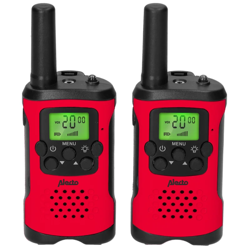 Alecto FR115RD - Set mit 2 Walkie Talkies für Kinder, Reichweite von bis zu 7 Kilometern, Rot/Schwarz