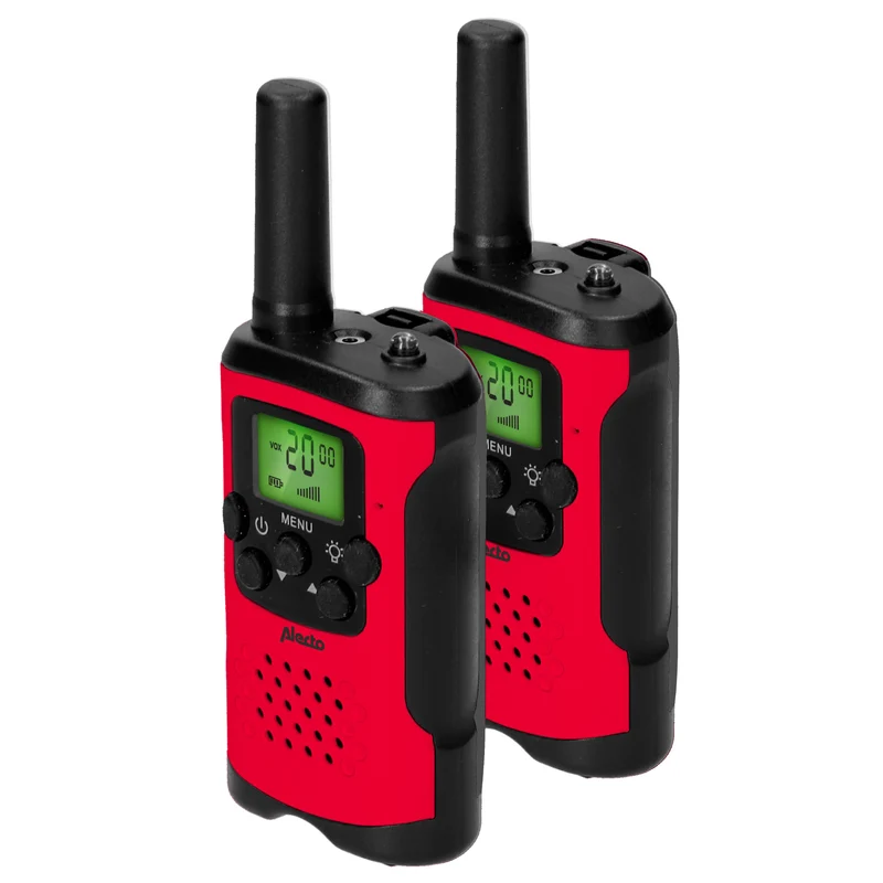 Alecto FR115RD - Set mit 2 Walkie Talkies für Kinder, Reichweite von bis zu 7 Kilometern, Rot/Schwarz