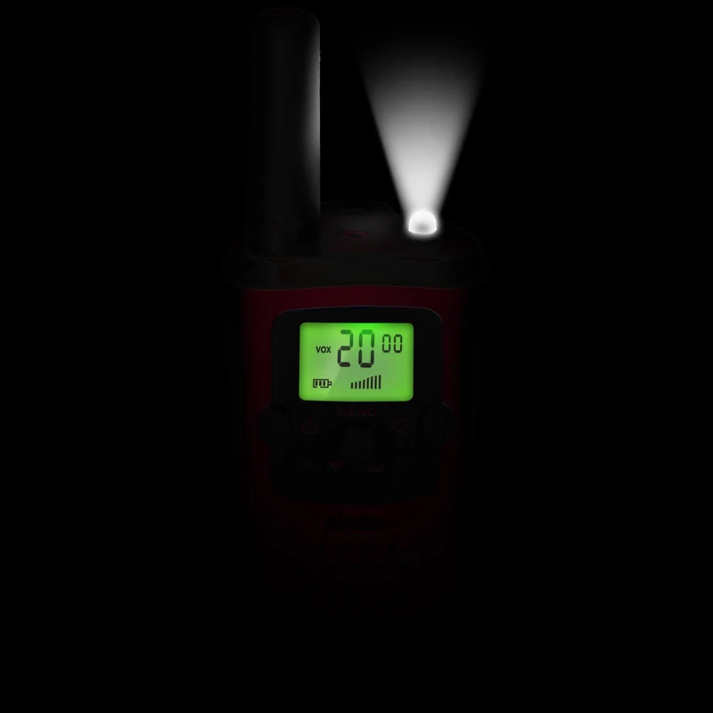 Alecto FR115RD - Set mit 2 Walkie Talkies für Kinder, Reichweite von bis zu 7 Kilometern, Rot/Schwarz