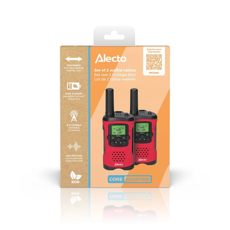 Alecto FR115RD - Set mit 2 Walkie Talkies für Kinder, Reichweite von bis zu 7 Kilometern, Rot/Schwarz