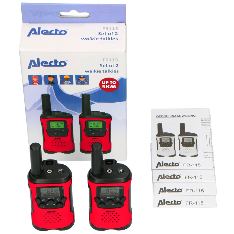 Alecto FR115RD - Set mit 2 Walkie Talkies für Kinder, Reichweite von bis zu 7 Kilometern, Rot/Schwarz