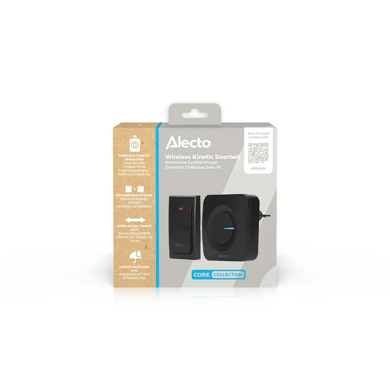 Alecto ADB30ZT - Funkklingel ohne Batterien, schwarz