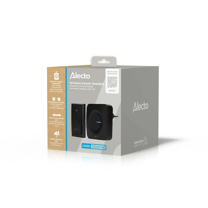 Alecto ADB30ZT - Funkklingel ohne Batterien, schwarz