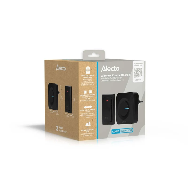 Alecto ADB30ZT - Funkklingel ohne Batterien, schwarz