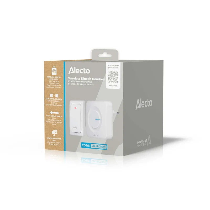 Alecto ADB30WT - Funkklingel ohne Batterie, Weiß