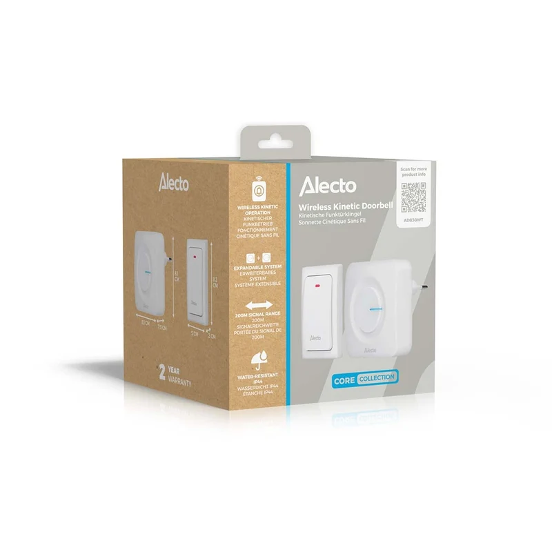 Alecto ADB30WT - Funkklingel ohne Batterie, Weiß